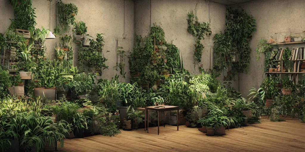 Image similar to two seats made of plants in a completely back room, hyperrealistic, concept art, octane render, unreal engine 5, trending on artstation, high quality, highly detailed, 8 k hdr, soft lighting, path traced, black background, bloom, high coherence, symmetrical, high contrast, digital art, serene landscape, cinematic