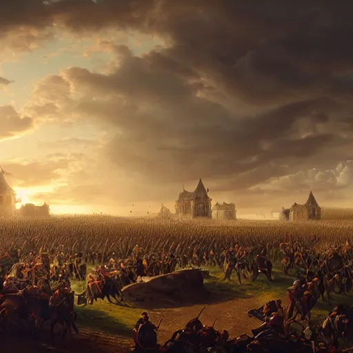 Image similar to Battle of Waterloo, realistic 4k octane beautifully detailed render, 4k post-processing, highly detailed, intricate complexity, epic composition, magical atmosphere, cinematic lighting, masterpiece, ultra hd