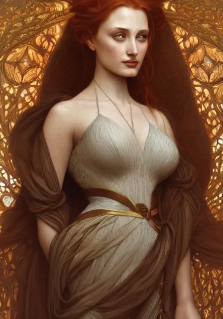 Image similar to sansa angeline jolie gessica chastain sea, intricate, elegant, highly detailed, digital painting, artstation, concept art, smooth, sharp focus, illustration, art by artgerm and greg rutkowski and alphonse mucha and william - adolphe bouguereau