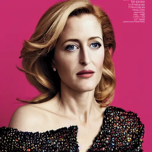 Prompt: photo of a gorgeous 40-year-old Gillian Anderson by Mario Testino, detailed, head shot, award winning, Sony a7R -