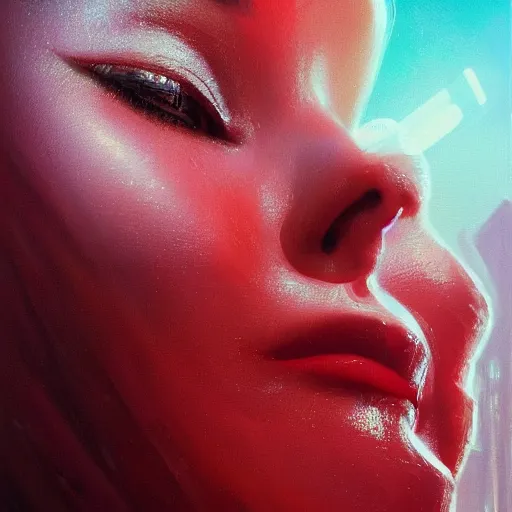 Prompt: 3 d, sci - fi, close - up, morning, smiling fashion model face, sun, cinematic, clouds, sun rays, vogue cover style, poster art, light red mood, realistic painting, intricate oil painting, high detail illustration, figurative art, multiple exposure, poster art, by tooth wu and wlop and beeple and greg rutkowski