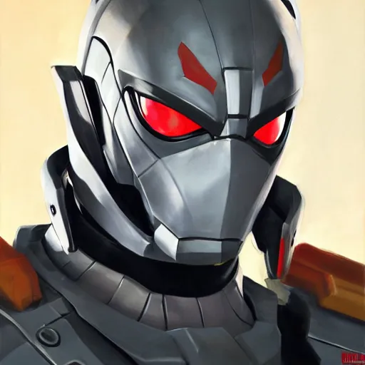 Image similar to greg manchess portrait painting of armored spiderman ultraman grey fox from metal gear cyborg gay japanese - american hybrid as overwatch character, medium shot, asymmetrical, profile picture, organic painting, sunny day, matte painting, bold shapes, hard edges, street art, trending on artstation, by huang guangjian and ail elvgren and sachin teng