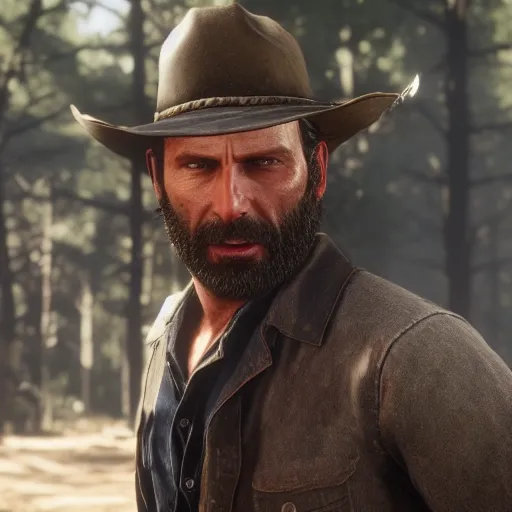 Image similar to Film still of Rick Grimes, from Red Dead Redemption 2 (2018 video game)