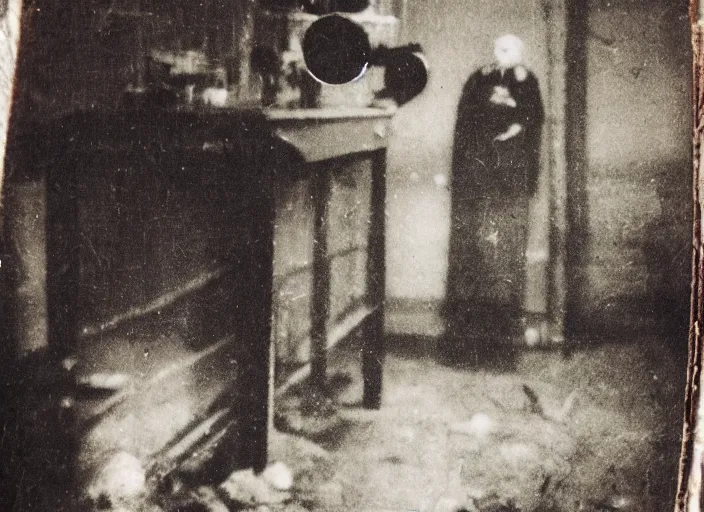 Image similar to an old worn photo of paranormal evidence, horror photography, terror