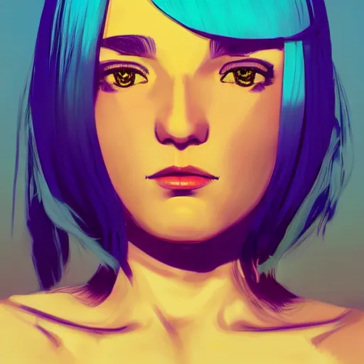 Image similar to ilya kuvshinov with long sky blue hair, gold eyes, amber eyes, boy face, professional digital painting, concept art, award - winning photography, cinematic, wlop, color block, pop, hip, art by andy warhol, pixiv art, yoshitaka amano