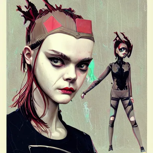 Prompt: Elle Fanning as Psycho Mantis picture by Sachin Teng, asymmetrical, dark vibes, Realistic Painting , Organic painting, Matte Painting, geometric shapes, hard edges, graffiti, street art:2 by Sachin Teng:4