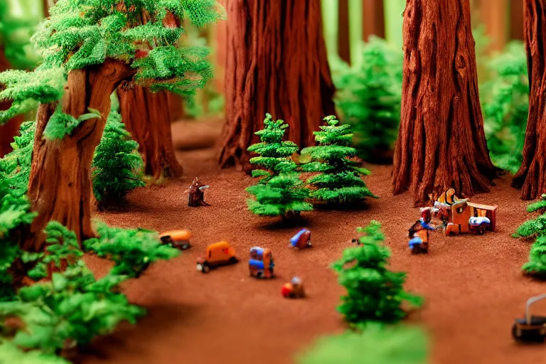 Image similar to fisher price redwood forest, california scene from tv show hyper detailed 5 5 mm 8 5 mm, toy photography