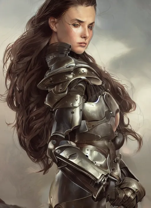 Image similar to a professional photographic portrait of an attractive young girl, partially clothed in battle armor, olive skin, long dark hair, beautiful bone structure, symmetrical facial features, intricate, elegant, digital painting, concept art, smooth, sharp focus, illustration, beautifully framed, from Metal Gear, in the style of Artgerm and Greg Rutkowski and William-Adolphe Bouguerea