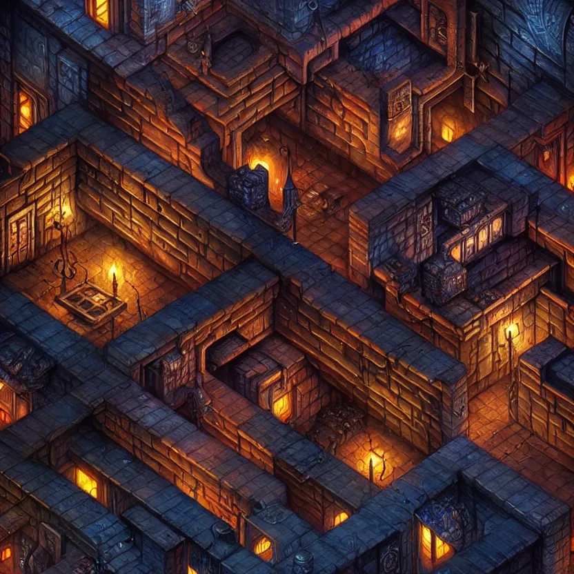 Image similar to closeup on the isometric game area of a dark city from baldur's gate, game art, intricate details, ultra realistic, by art germ, by gerald brom, fantasypunk, amazing d & d art, trending cgsociety, artstation, sharp