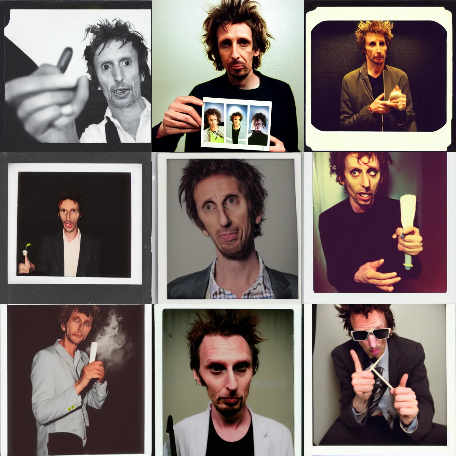 Prompt: Polaroid photograph of Super Hans played by Matt King holding a joint