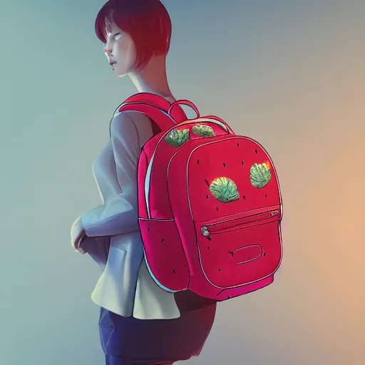 Prompt: a backpack in strawberry fruit shape, digital art, artgem, octane!!!!!!!!!!!!!!!!!!!!!!!!!!! render, artstation, hasselblad photo, 4 k resolution, fashion design, product photo