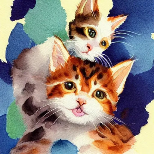 Prompt: cute kittens, watercolor, trending on artstation