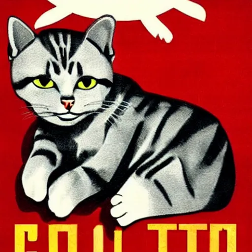 Image similar to cat in a soviet union propaganda poster