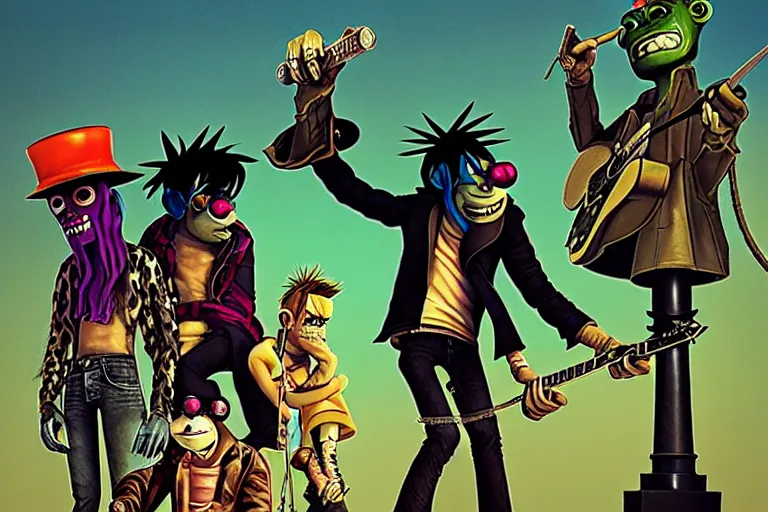 Image similar to gorillaz, elden ring, advertisement