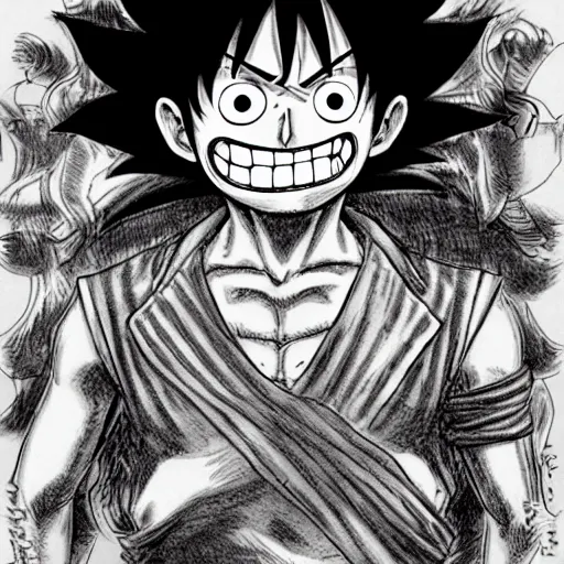 Image similar to [ luffy mustache ] ( by kim jung gi ) ( by kentaro miura ) ( by george morikawa )