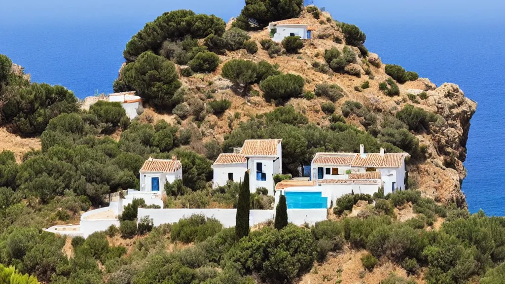 Prompt: a secluded home in spain along the coast, beautiful scenery