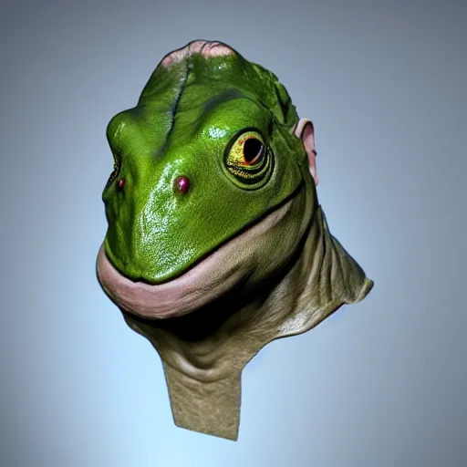 Prompt: hyperrealistic mixed media image of info wars alex jones bullfrog mask, stunning 3 d render inspired art by xiang duan and thomas eakes and greg rutkowski, perfect facial symmetry, hyper realistic texture, realistic, highly detailed attributes and atmosphere, dim volumetric cinematic lighting, 8 k octane detailed render, post - processing, masterpiece,