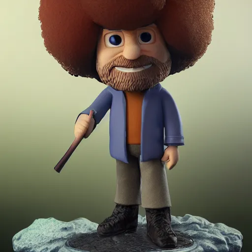 Image similar to Bob Ross as a figurine, blender, octane render, full body, studio lighting, 8K, hyperdetalied, trending on artstation, high quality,