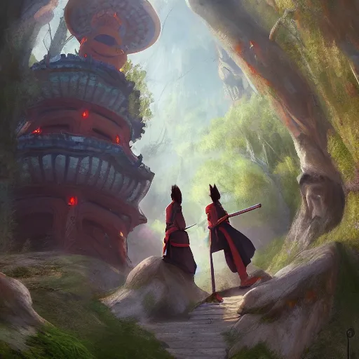 Image similar to brother grimms fairytale cave samurai pagoda digital art, irina french, heraldo ortega, mandy jurgens trending on artstation 8 k 1 5 0 mpx