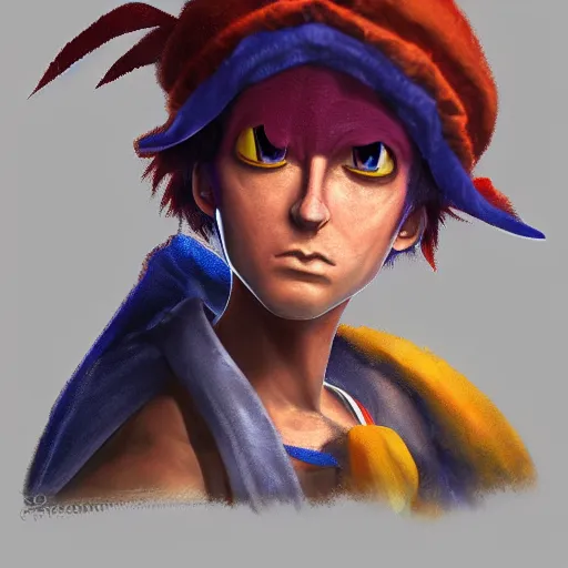 Image similar to Serge from Chrono Cross, character portrait, hyperdetail, realistic, 8k