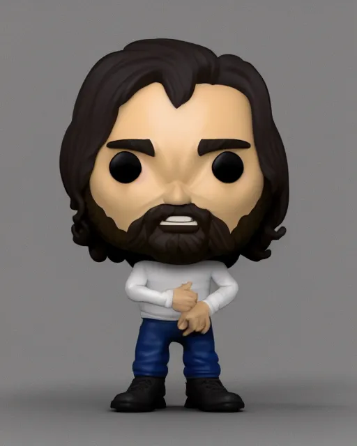 Image similar to full body 3d render of Charles Manson as a funko pop, studio lighting, white background, blender, trending on artstation, 8k, highly detailed