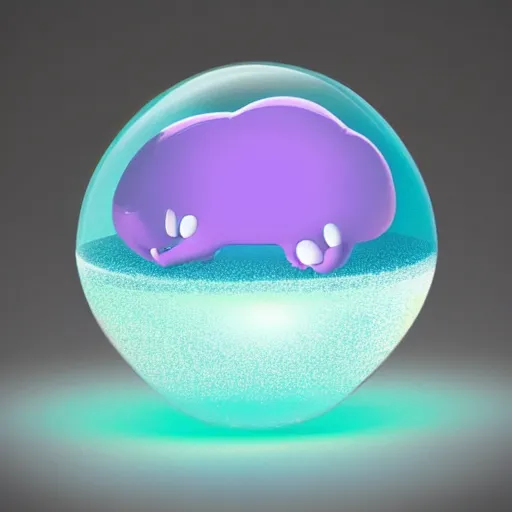 Image similar to translucent gelatin orb filled with cartoon characters