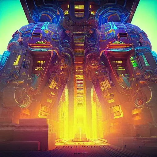 Prompt: “sci fi temple of the divine machine intelligence, beautiful detailed visionary digital art with modern colors by Maciej Rebisz, Lisa Frank and Beeple”