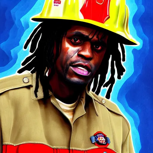 Image similar to chief keef as a firefighter digital art very detailed 4 k detailed super realistic