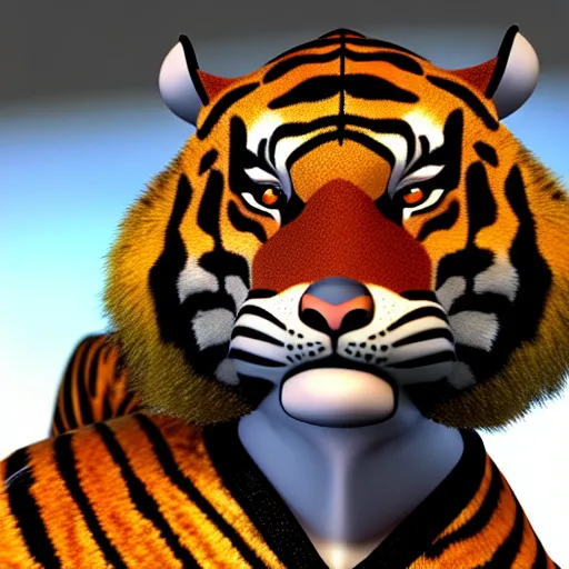 Prompt: portrait of an anthropomorphic tiger in a black suit, ultra detail, ultra realistic, soft fur, ssao 8 k