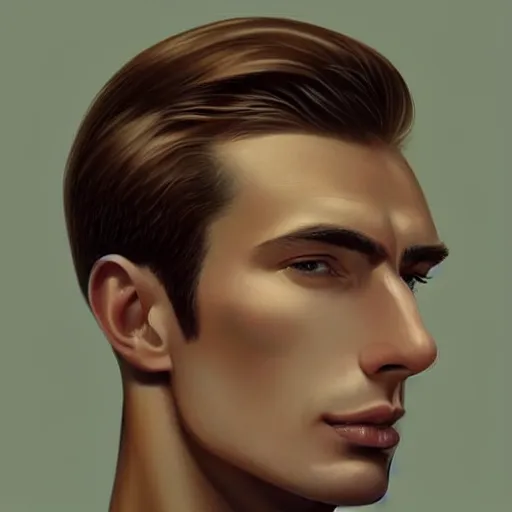 Image similar to tall man in his twenties with brown blond short quiff hair and thin slightly round facial structure with cleft chin, straight eyebrows and prominent nose, good definition of cheekbones, big hazel nut brown eyes, narrow face, slim body, atmospheric lighting, painted, intricate, 4 k, highly detailed by charlie bowater