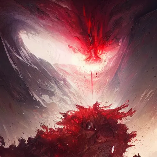 Image similar to tears of blood and space fall into the abyss of demons and hells, Greg Rutkowski