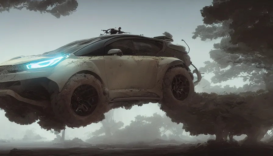 Image similar to a beautiful supercar converted into offroad suv by cory loftis, fenghua zhong, ryohei hase, ismail inceoglu and ruan jia. volumetric light, detailed, octane render, midsommar