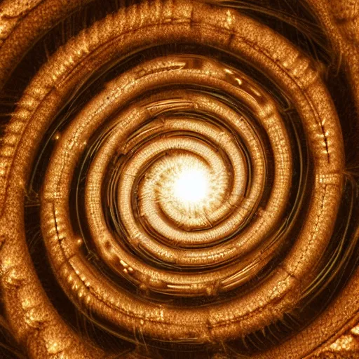 Prompt: intricately detailed octane rendered unreal engine 5 volumetric lighting macro photography close up of a spiral fractal explosion infinitely fractalizing and never ending