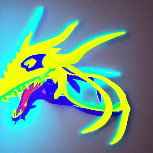 Image similar to illustration neon blue and yellow super cool dragon. trending on artstation