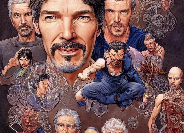 Prompt: a highly detailed medical portrait of stephen strange, james gurney, james jean