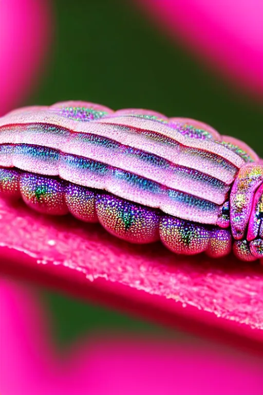 Image similar to high quality close-up photo pearlescent caterpillar! gorgeous highly detailed hannah yata elson peter cinematic pink lighting high quality low angle hd 8k sharp shallow depth of field