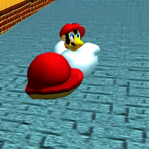 Prompt: swan in super mario 64 mod