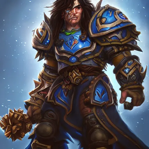 Image similar to varian wrynn merged with guldan, worlf of warcraft, dmitry prozorov style, artstation, extremely detailed, 8 k, high quality, beatufil painting