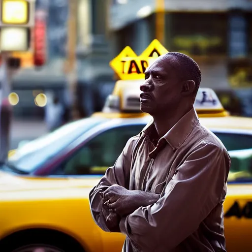 Image similar to a taxi driver waiting for his turn to get a gas photorealistic great photograph