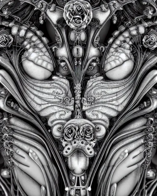 Image similar to mythical dreamy black and white organic bio-mechanical spinal ribbed profile face portrait detail of translucent steampunk beautiful siamese sisters females angelic-human-queen-vegetal-cyborg, highly detailed, intricate trnaslucent ivy jelly ornate, poetic, translucent roses ornate, 3D render, digital art, octane render, 8K artistic photography, photo-realistic, by Dora Maar