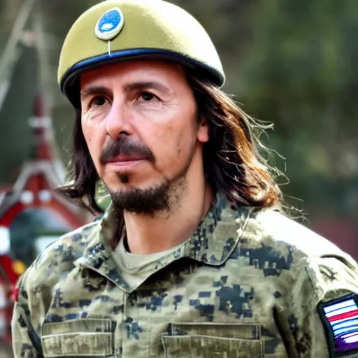 Prompt: pablo iglesias doing the military service