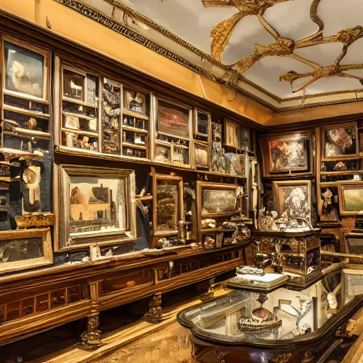 Prompt: A great display room filled with artifacts, jewels and treasures lost to time, ultra-high definition, 4K, museum quality photo