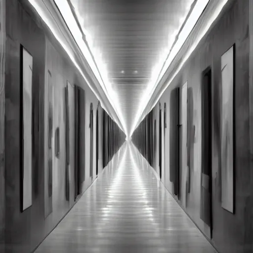 Image similar to souless abstract art in an endless hallway