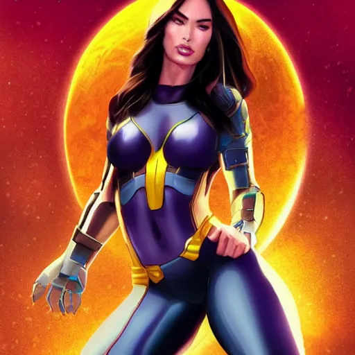 Image similar to Megan Fox as Thanos, digital art, artstation, trending