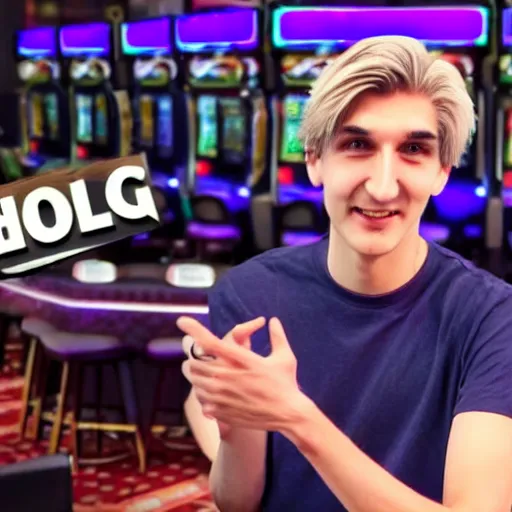 Image similar to handsome xqc gambling : : realistic : : 1 dslr : : 1 - - quality 2