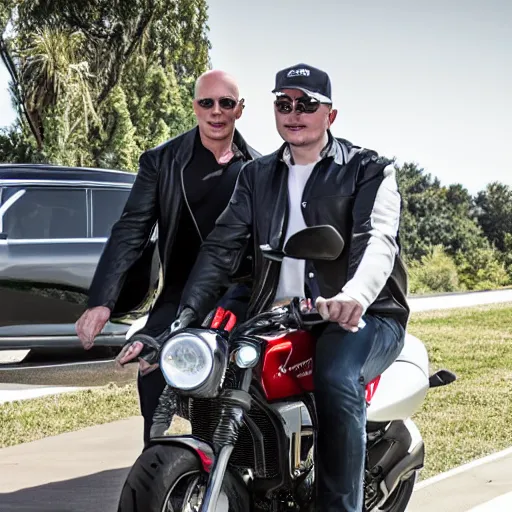 Image similar to elon musk and jeff bezos on a motorcycle