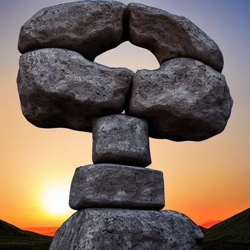 Prompt: a giant stone statue of the greek letter lambda, epic sunset skies in the background, highly detailed digital art