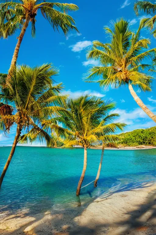 Image similar to beckoning palms over crystal clear water beautiful sunny day