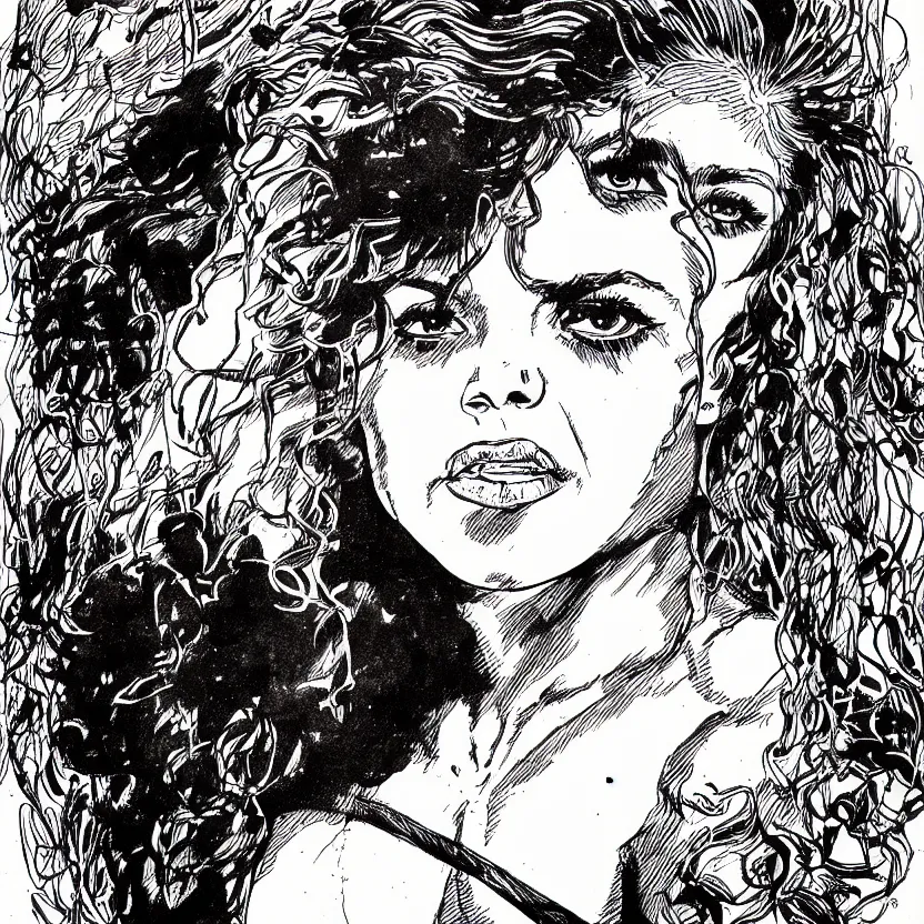 Image similar to portrait of shakira in the style of marc silvestri pen and ink drawing, high detail