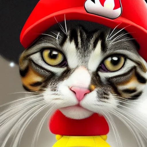 Prompt: A beautiful oil painting of a Kawaii Cat wearing a Super Mario Hat, art by old masters, volumetric lighting, photorealistic, highly detailed.